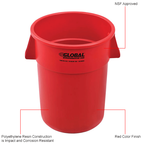 Global Industrial™ Plastic Trash Can 55 Gallon Red