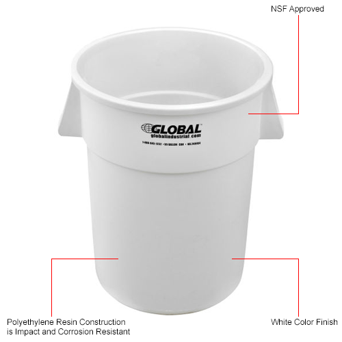 Global Industrial™ Plastic Trash Can 55 Gallon White