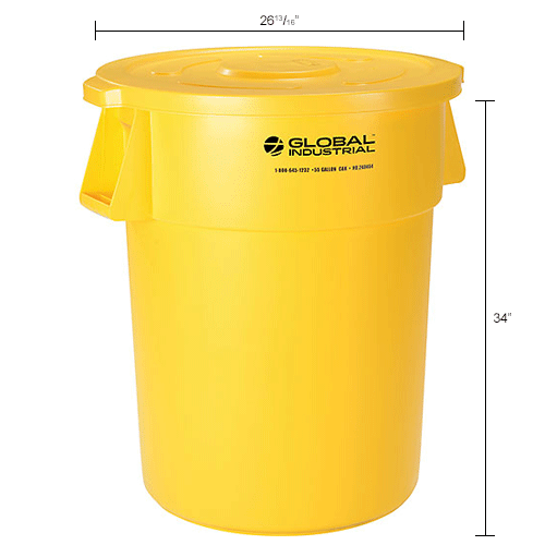 Global Industrial™ Plastic Trash Can with Lid 55 Gallon Yellow