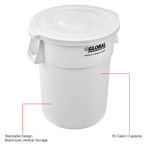 Global Industrial™ Plastic Trash Can Lid 55 Gallon White