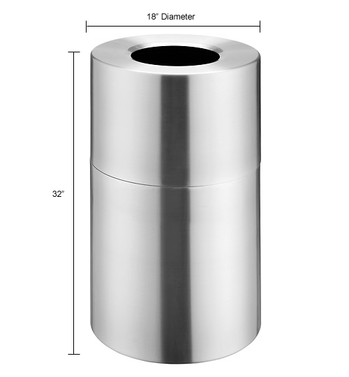 Global Industrial™ Aluminum Round Open Top Trash Can, 35 Gallon, Satin