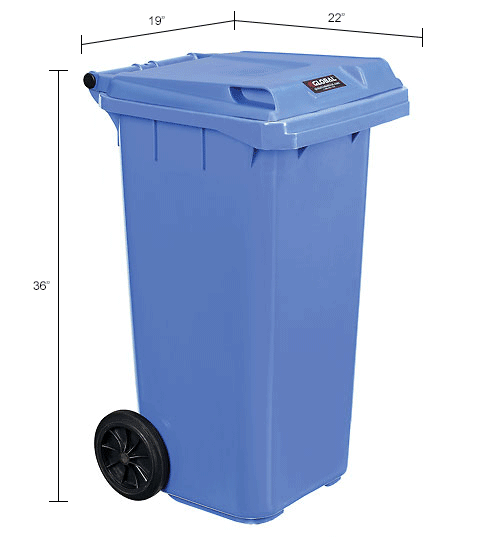 Global Industrial™ Mobile Trash Container With Lid 32 Gallon Blue 241077bl 