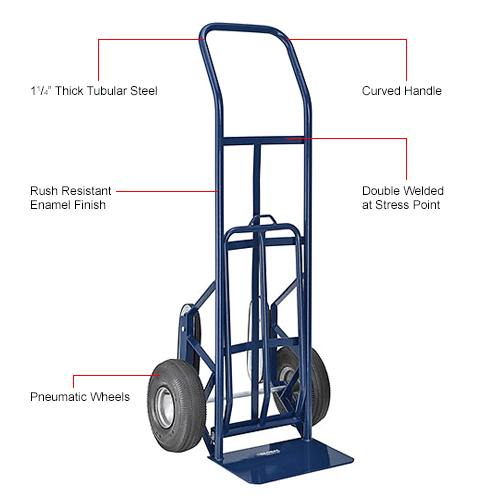 Industrial Strength Steel Hand Truck with Curved Handle & Stair Climbers 600 Lb. Capacity