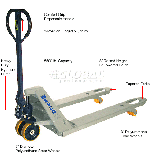 Wesco® Adjustable Fork Width Pallet Jack Truck 272744 21 to 27x48 5500 Lb.