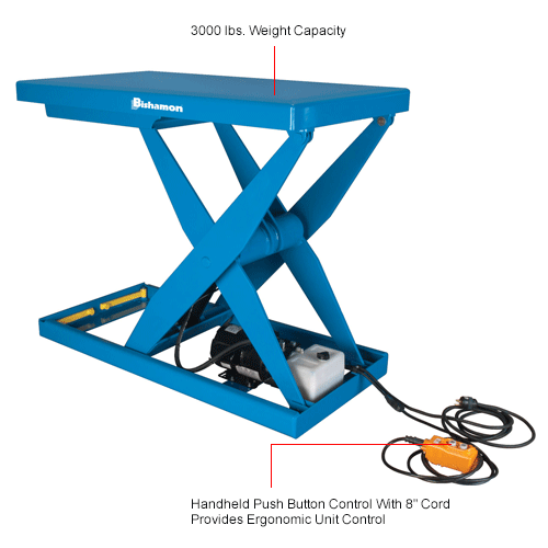 Bishamon® Optimus Lift3k Power Scissor Lift Table 48x36 3000 Lb Cap Hand Control L3k 3648