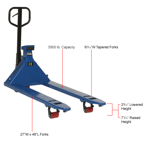 Global Industrial™ Pallet Jack Scale Truck, 27"W x 48"L Forks, 5500 Lb