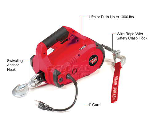 WARN PullzAll Portable - Treuil Électrique De Levage Et De Tirage, Câble 4.6m, Capacité 500 Kg