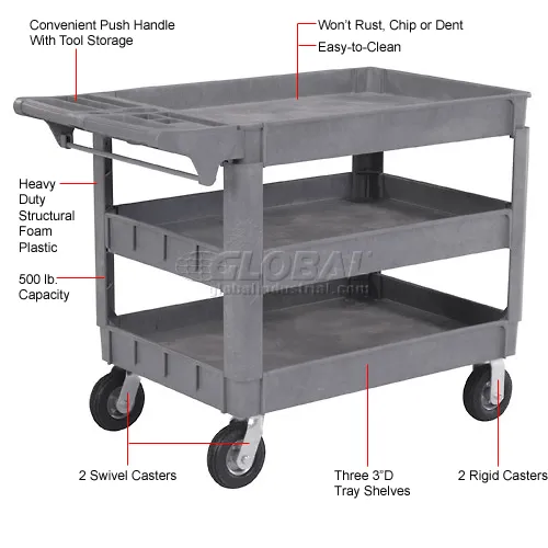 Global Industrial™ Utility Cart w/3 Shelves & 6
