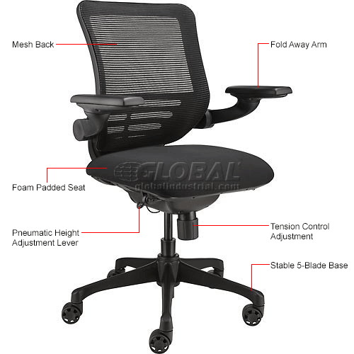 Chairs Mesh Interion 174 Multifunction Ergonomic Office Chair With Arms Fabric Black 242119 Globalindustrial Com