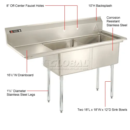 Aero Manufacturing Company® Stainless Steel Sink, Left Sided