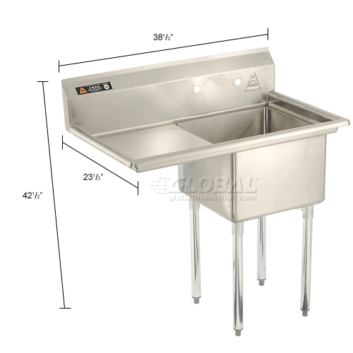 Aero Manufacturing Company® AF1-1818-18L One Bowl SS Sink 18x18 w/ 16-1 ...