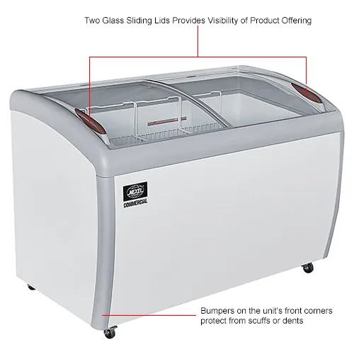 Nexel® Ice Cream Freezer, Curved Glass Lid, 49