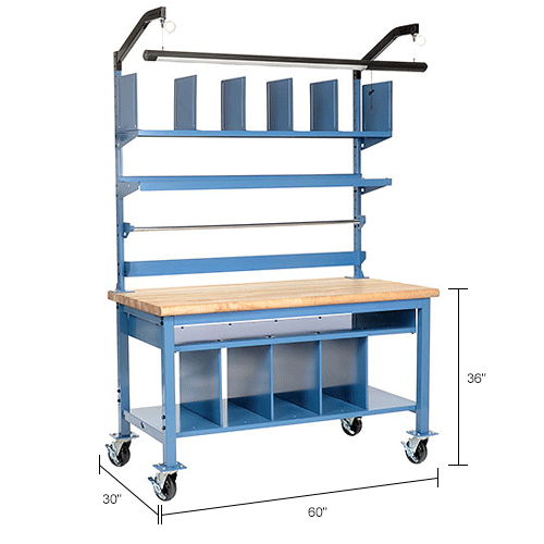 Complete Mobile Packaging Workbench Maple Butcher Block Safety Edge - 60 x 30