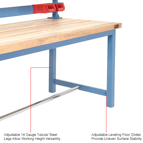 Packaging Workbench Maple Butcher Block Square Edge - 60 x 30 with Riser Kit