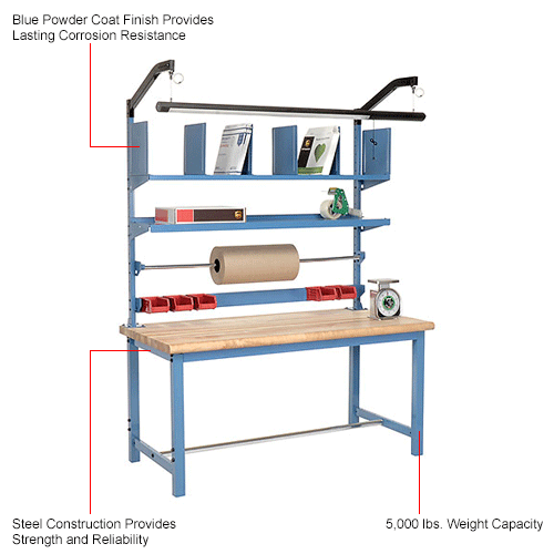 Packaging Workbench Maple Butcher Block Safety Edge - 60 x 30 with Riser Kit