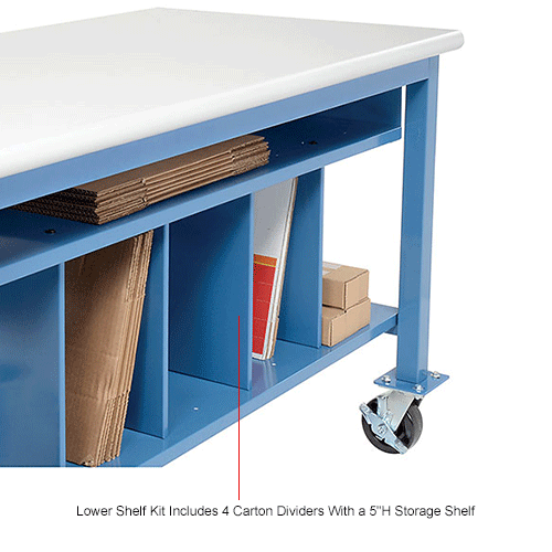 Mobile Packaging Workbench Plastic Safety Edge - 72 x 30 with Lower Shelf Kit
