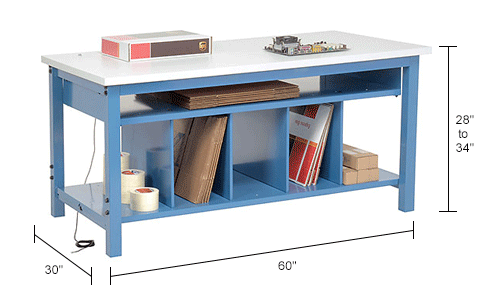 Packaging Workbench ESD Square Edge - 60 x 30 with Lower Shelf Kit
