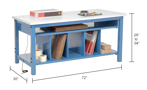 Packaging Workbench ESD Square Edge - 72 x 30 with Lower Shelf Kit