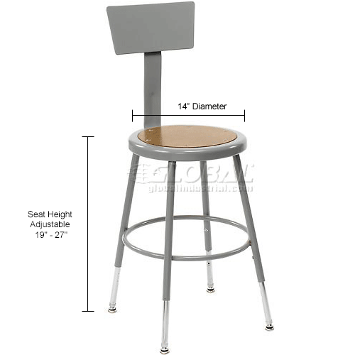 Interion® Steel Shop Stool w/Backrest and Hardboard Seat – Adjustable ...