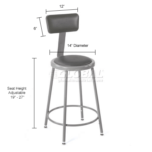 Interion® Steel Shop Stool w/Backrest and Padded Seat - Adjustable ...