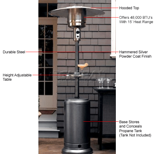 Patio Heater With Steel Table, 48000 BTU, Propane, Silver 245624