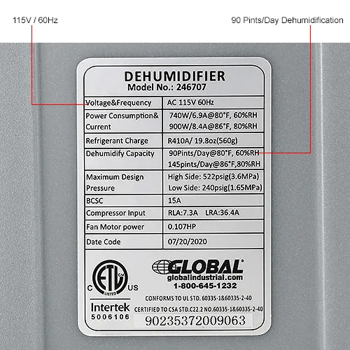 Global Industrial® Crawl Space Commercial Dehumidifier With