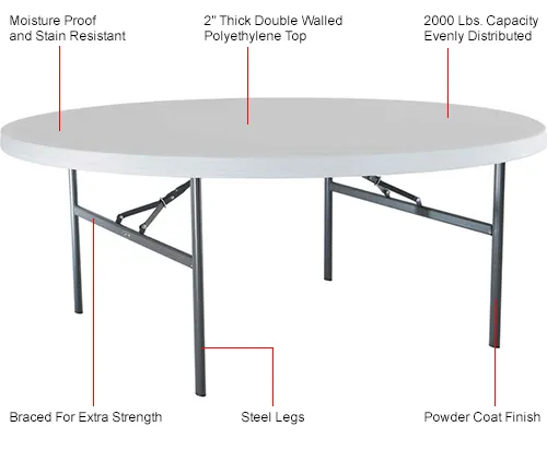 Lifetime 72 Round Portable Folding Plastic Table White