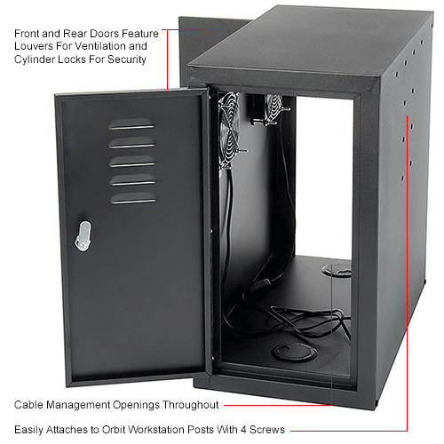 Orbit CPU Computer Enclosure Cabinet with Front/Rear Doors and 2 Exhaust Fans - Black
																			
