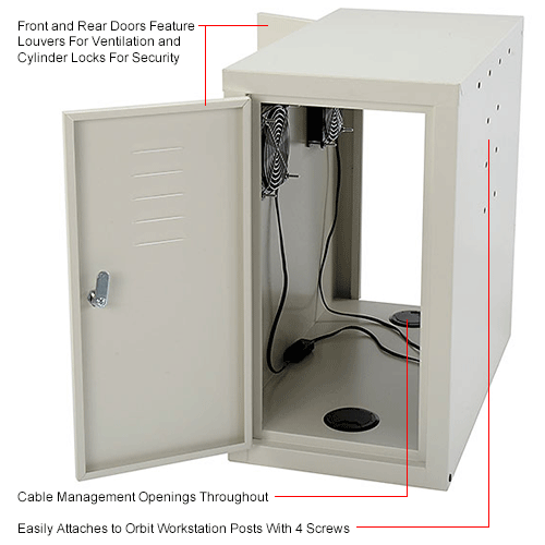 Computer CPU Side Cabinet with Front/Rear Doors and 2 Exhaust Fans - Beige