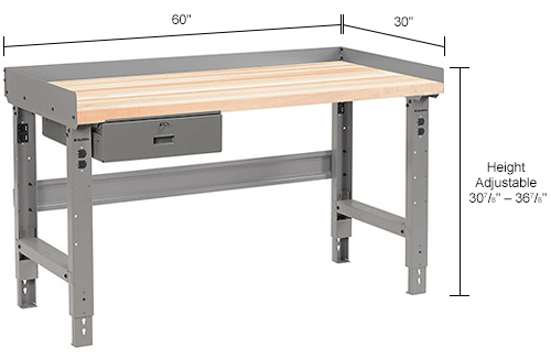 Global Industrial&#153; 60 x 30 Adj Height Workbench w/Drawer, Maple Square Edge Top - Gray