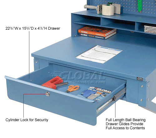 Global Industrial™ Wall Mount Shop Desk W/ Pegboard & Cabinet, 34-1/2"W ...