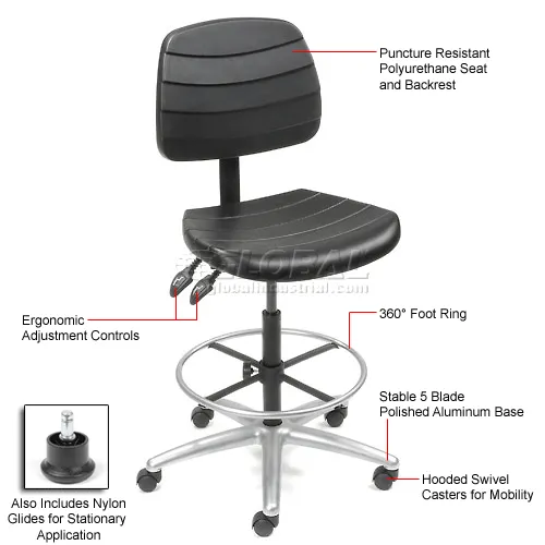 Interion® Shop Stool Polyurethane Way Adjustable Black
