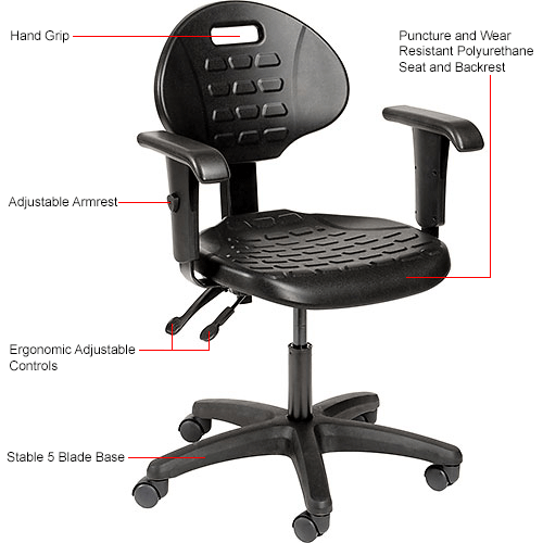 Interion® Polyurethane Task Chair with Adjustable Arms, Black