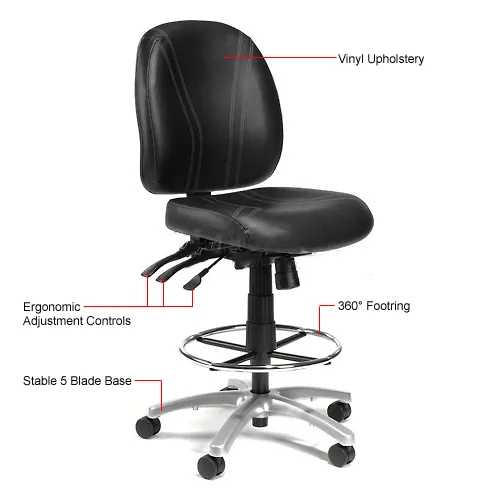 Interion® 8-Way Adjustable Antibacterial Stool, Black