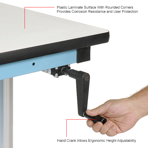 Pro-Line 60 X 30 EL6030PL-L14 Ergoline Hand Crank Height Adjustable Workbench Plastic Laminate Top
