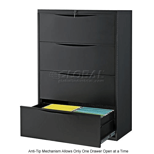 Interion® 36" 4Drawer Premium Lateral File Black