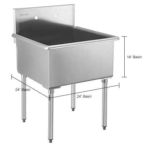 Global Industrial™ Stainless Steel Utility Sink, 24" x 24" x 14" Deep