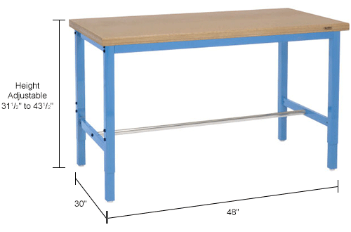 Global Industrial™ 48x30 Adjustable Height Workbench Square Tube Leg, Shop Top Square Edge Blue
																			
