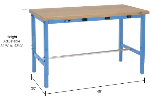 Global Industrial™ 48 x 30 Adjustable Height Workbench - Power Apron, Shop Top Safety Edge Blue
																			