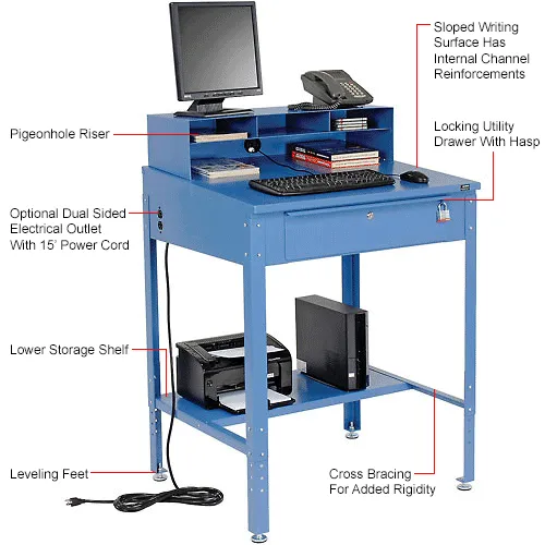 Global Industrial Sloped Mobile Shop Desk w/ Pigeonhole Riser, 34-1/2W x 30D, Gray