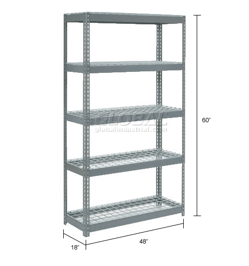 Extra Heavy Duty Steel Boltless Shelving - 5 Shelves with Wire Deck