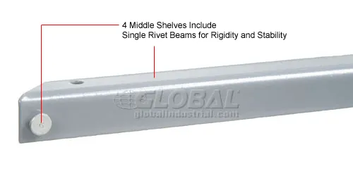 A close-up of a gray metal beam with a single rivet for added rigidity and stability.