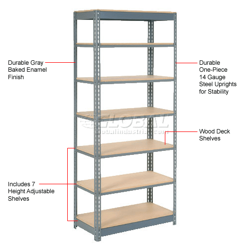 Heavy Duty Steel Shelving - 7 Shelves with Wood Deck
