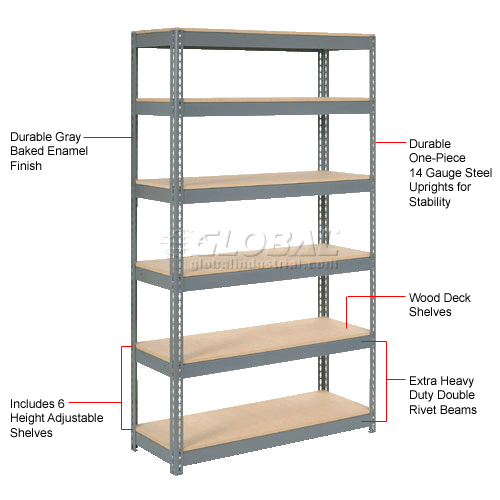 Extra Heavy Duty Steel Shelving - 6 Shelves with Wood Deck