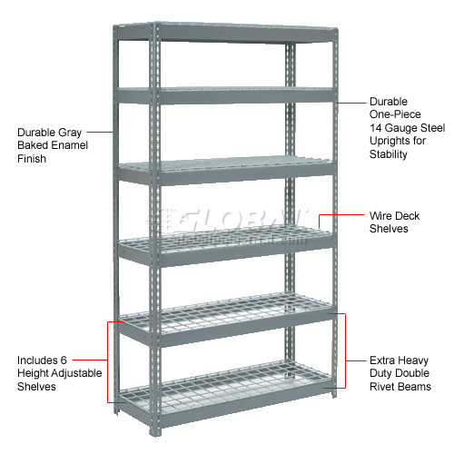 Extra Heavy Duty Steel Boltless Shelving - 6 Shelves with Wire Deck