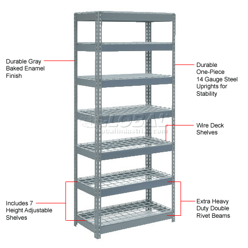 Boltless Steel Shelving - Extra High Capacity - 7 Shevles with Wire Deck