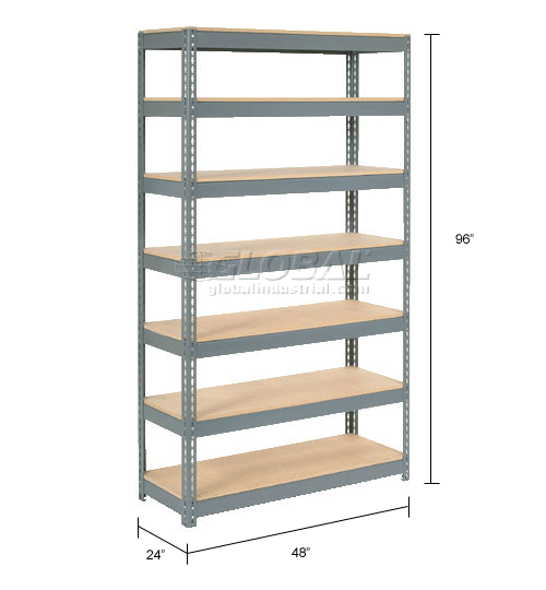 Boltless Steel Shelving - 8'H With 7 shelves - Wood Deck -Extra Heavy Duty
