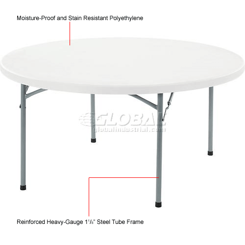 60 Round Plastic Folding Table White, Round Fold Up Table