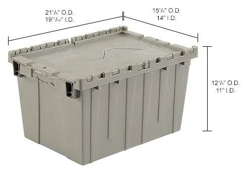 Pallet of 120 Heavy-Duty Plastic Totes w. Attached Lid