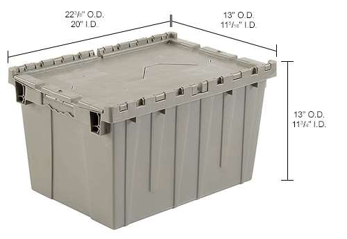 Plastic Storage Container - Attached Lid DC2213-12 22-3/8 x 13 x 13 Gray
																			